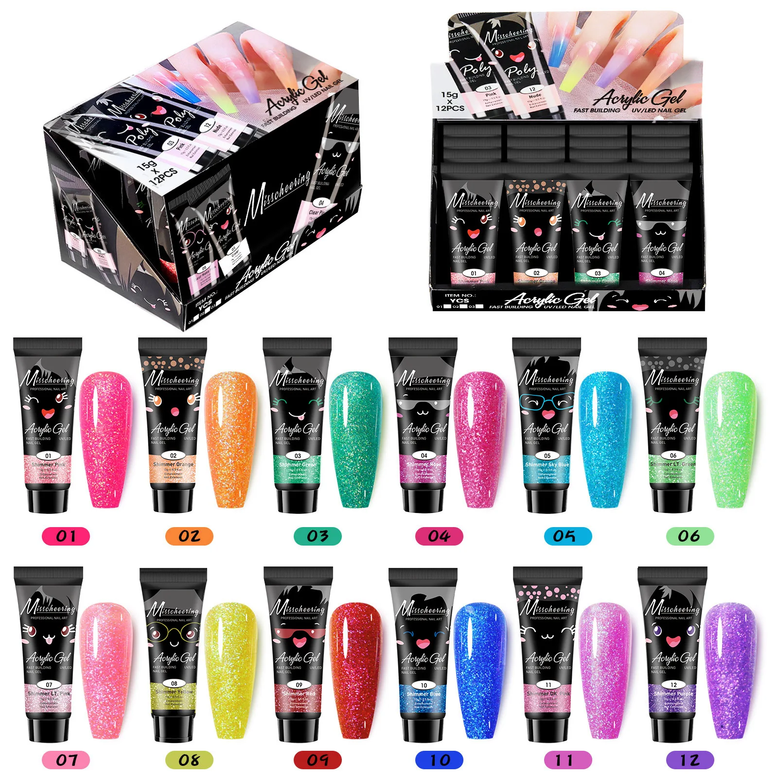 

12 Color/Set Nail Polish Set 15g*12 Fast LED/UV Nail Enhancement Crystal Extension Gel Set Nail Art Construction Gel Varnish