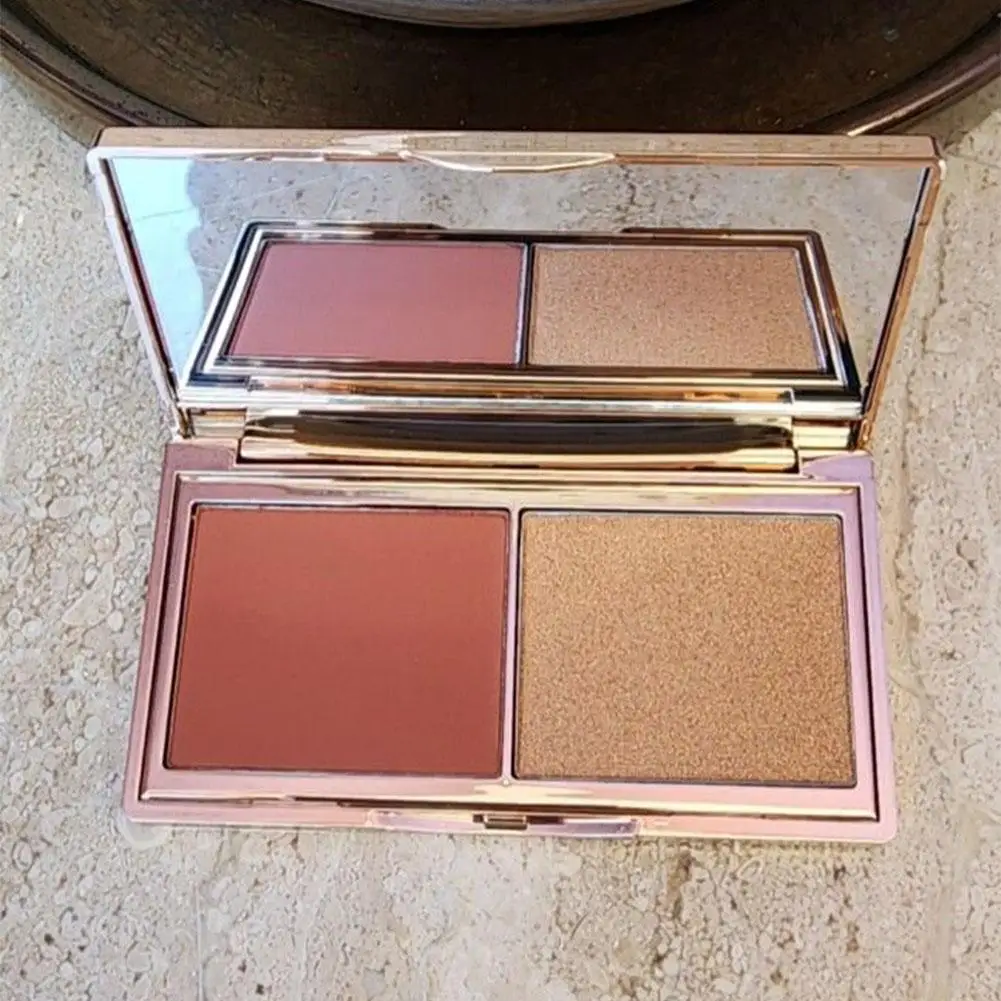 Colorete en polvo de 2 colores, sombra de ojos brillante, resaltador de mejillas, colorete, maquillaje brillante, duradero Natural, colorete Multicolor, belleza