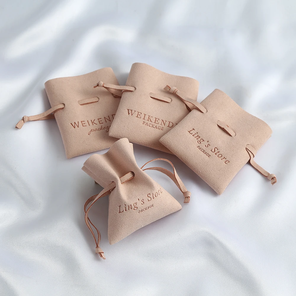 

100pcs Personalized Microfiber Jewelry Packaging Bags Chic Small Wedding Favor Pouches Bulk Business Rings Custom Printed Logo