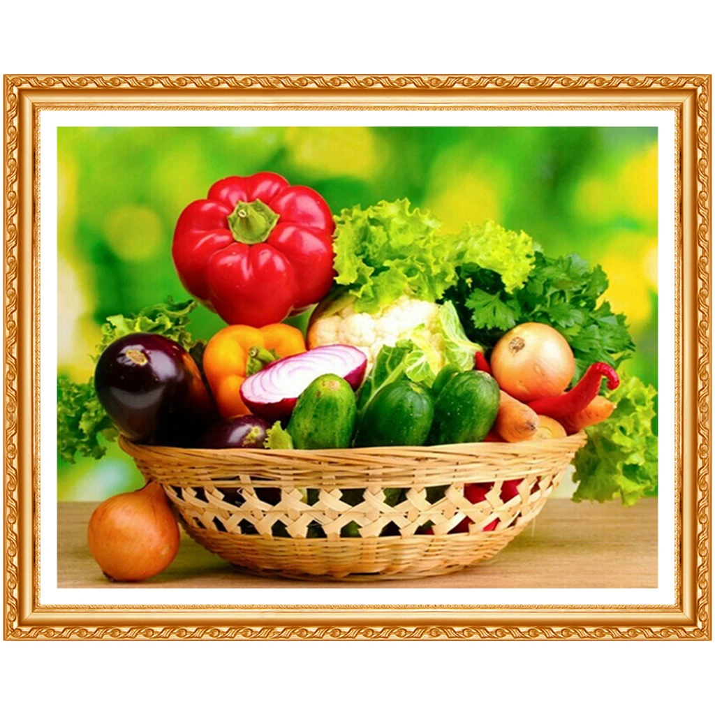 5D DIY Diamond Embroidery Kitchen Food Vegetables Fruits Diamond Painting Cross Stitch Round  Decoration CJ1073