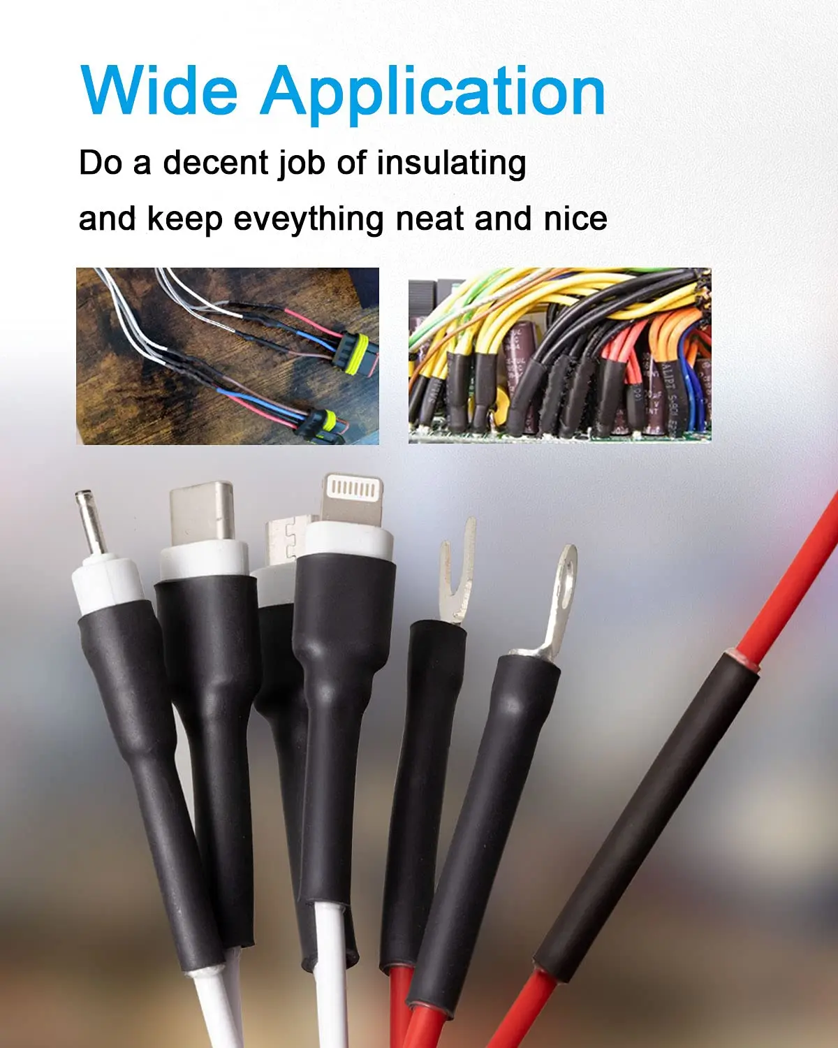 130 قطعة 3:1 مجموعة أنابيب الانكماش الحراري لاصقة مزدوجة الجدار، 6 أحجام (القطر): 1/2، 3/8، 1/4، 3/16، 1/8، 3/32 بوصة، كابل سلكي ممتاز