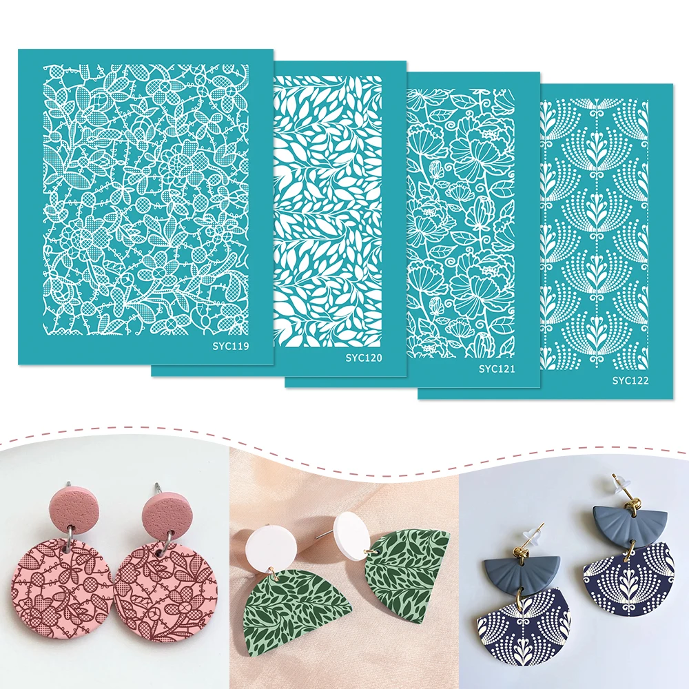 

Sunflower Plant Floral Leaves Polymer Clay Silk Screen Stencils for Printing Clay Stamps Jewelry Earrings Decor Template