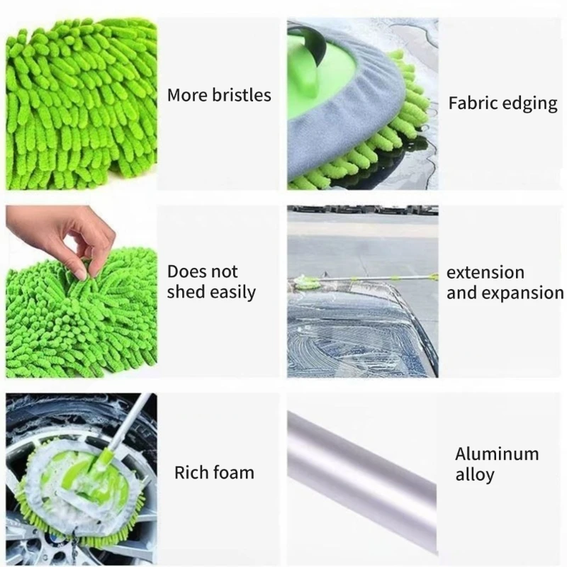 U2JA Car SUV Motorcycle Wash Mop With Dense Fiber Cleaning Strands, Extendable Segmented Handle and Rotating Head for Curved