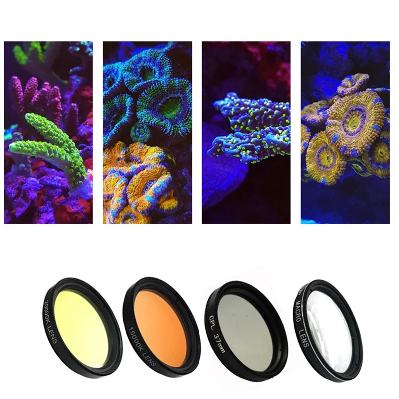 فلتر تصوير حوض السمك مقاس 37 مم - عدسة مرجانية لتصوير خزان المياه المالحة/المياه العذبة، يزيل الوهج ويعزز الألوان