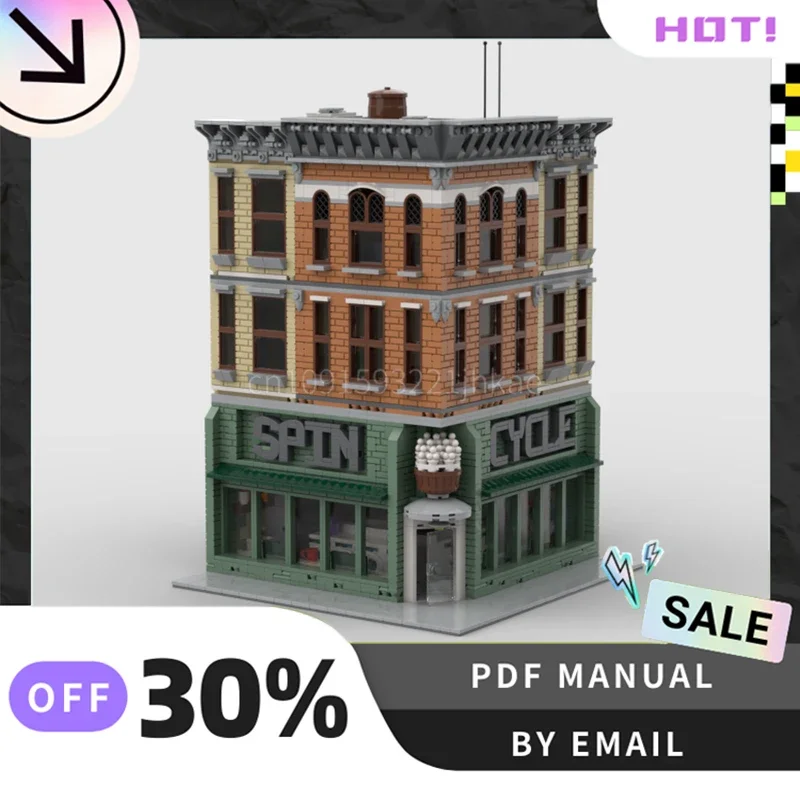 

[4654 шт.] индивидуальный набор MOC Corner Laundromat, креативные строительные блоки, STEM игрушки, комплект строительной модели «сделай сам», подарки на день рождения