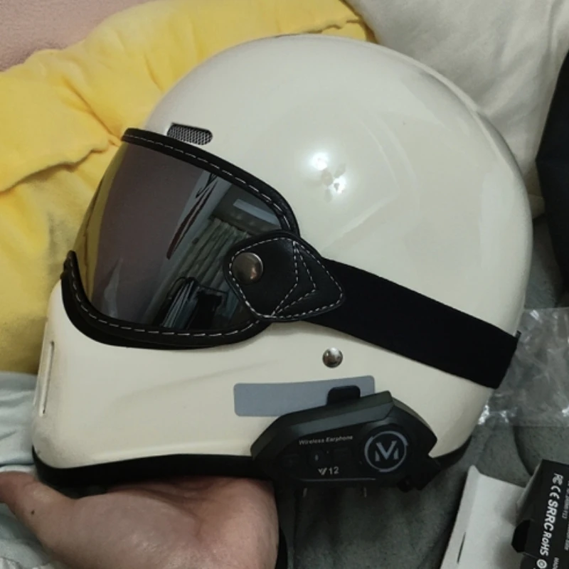 FRP Small Helmet Body Retro Helmet Motorcycle Cruise Scooter Motorcycle Full Helmet Men and Women Hard Hat Bluetooth