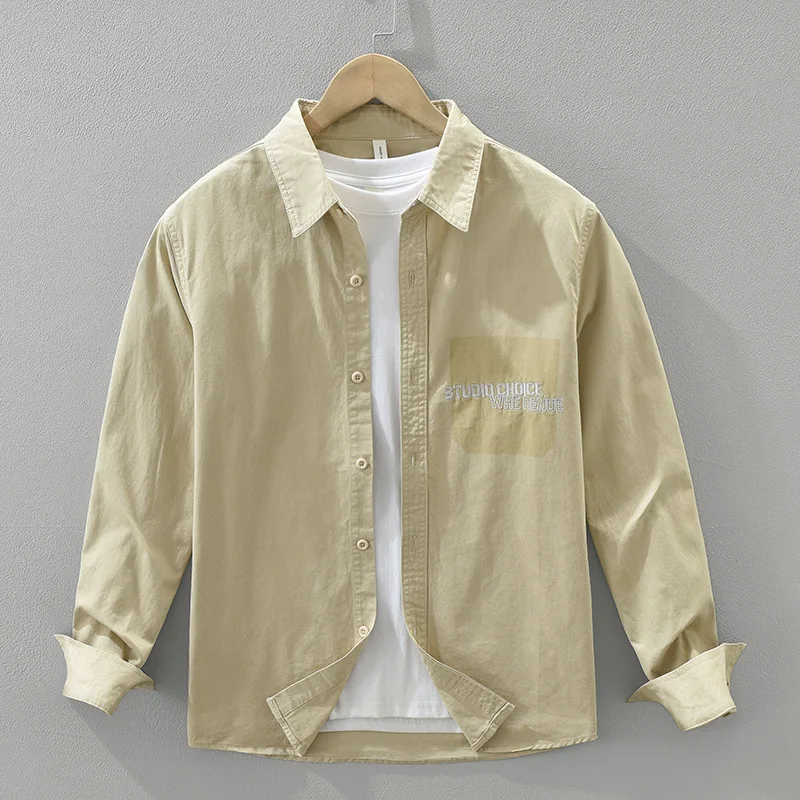 

Мужская японская рубашка с длинным рукавом с вышивкой — осень 2023, новый повседневный топ свободного покроя из 100% хлопка (модный и универсальный)