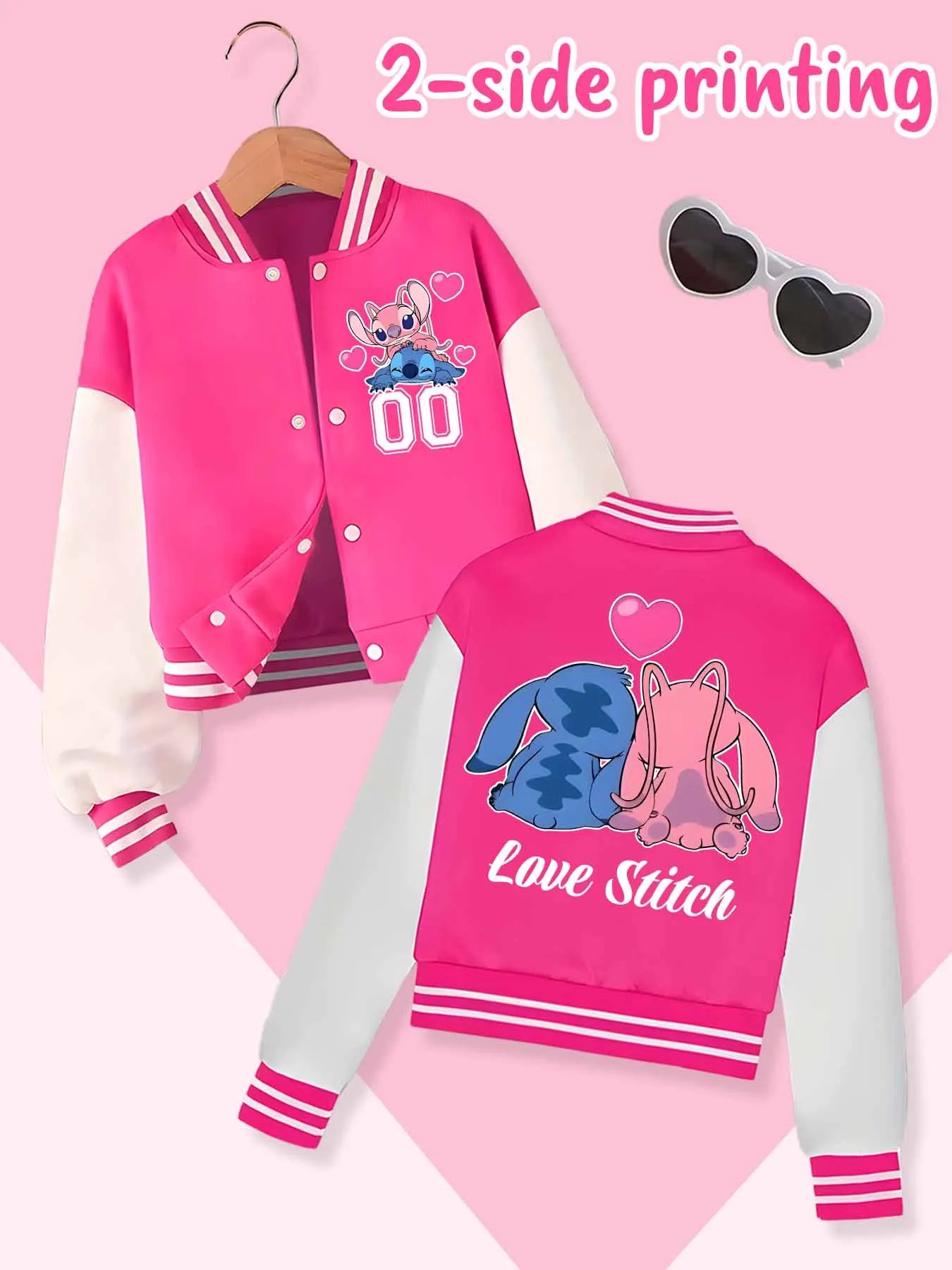 Jaqueta de beisebol tendência da moda Disney, adequada para esportes diários e roupas casuais, impressa com lindo padrão Stitch, belo presente.