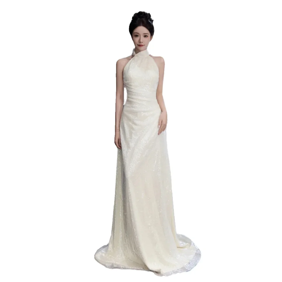 light 125 dress female 2024 new halter sleeveless temperament long light wedding dress