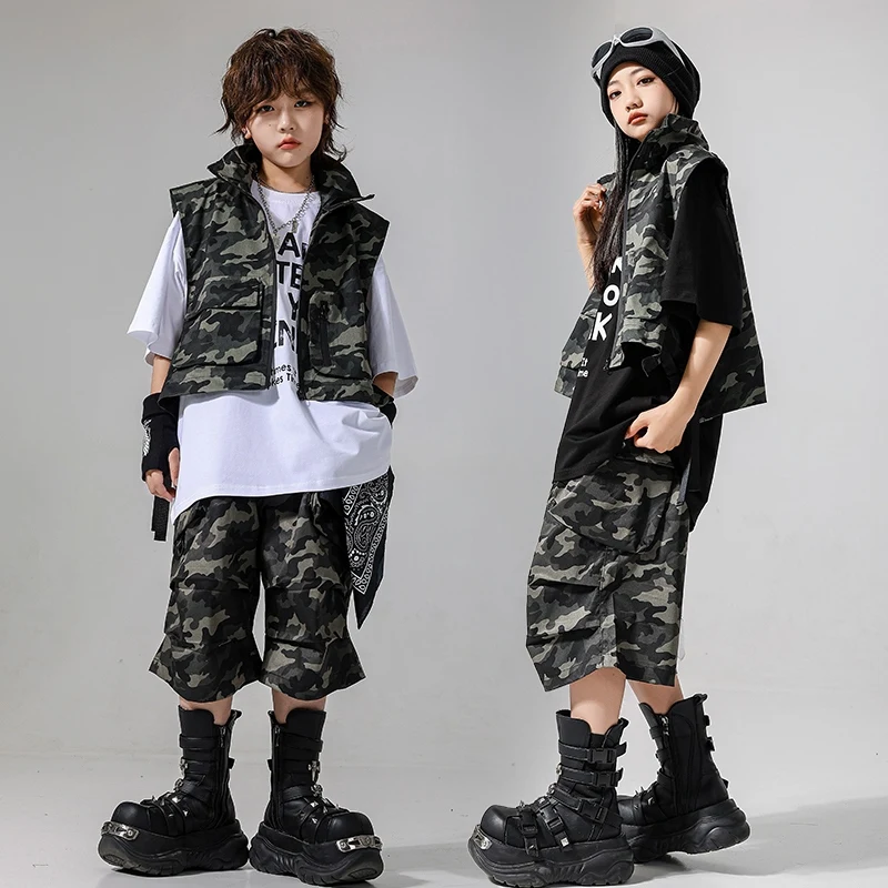 아동 의류 스트리트 댄스 공연 복장 위장 streetwear 힙합 특대 블랙 탑 어린이 재즈 의상 vdl3433