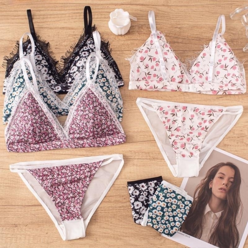  Women Lace Bra And Panties Sexy Lingerie Set Low Waist Briefs Underwear Female Non-wire Brassiere Seamless Bras Push Up Bralette 