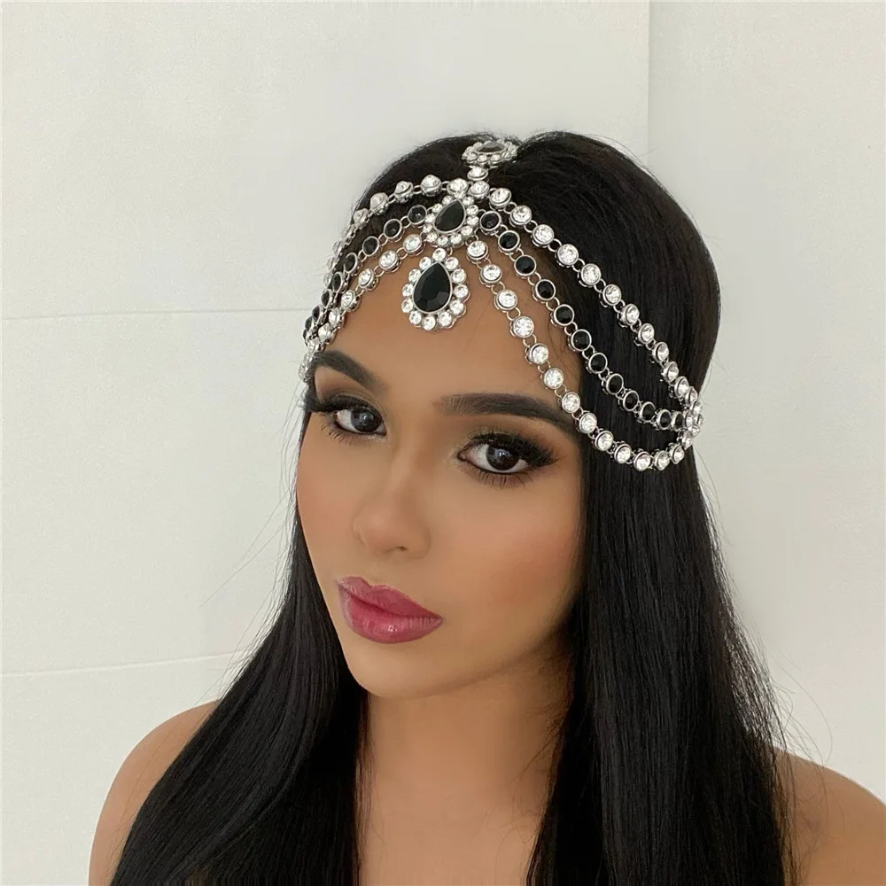 BOHO Rhinestone Forehead Headband Hair Accessories for Women Hair Clip Hair Ornament Tiara Frontlet Indian Bohemia Hair Jewelry