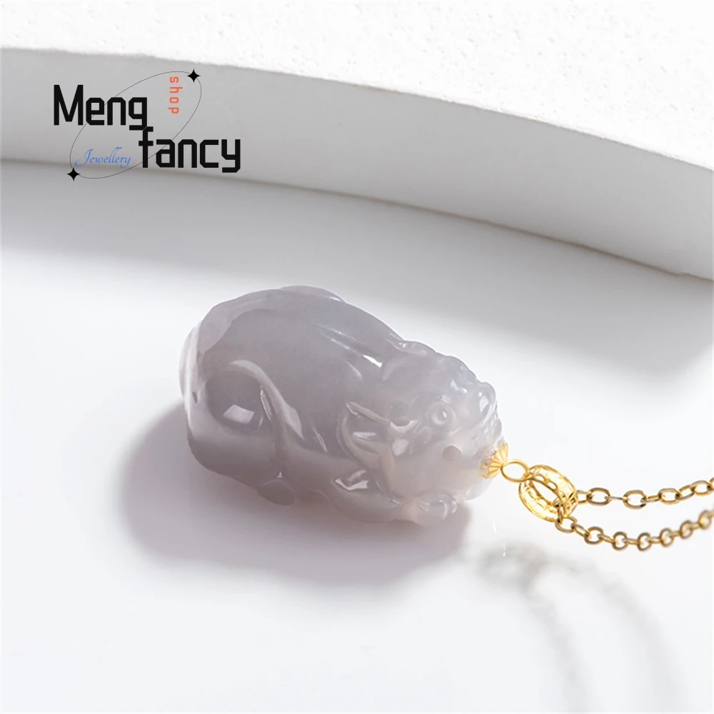 

Natural Hetian Jade Smoke Purple Three-dimensional PI Xiu Jade 18K Gold Inlaid Pendant Leather Mound Pendant Men's Necklace Wome