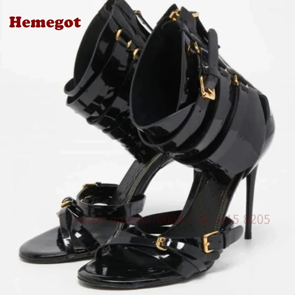 Women\'s Crocodie Gladiator Sandals Belt Buckle Stiletto Sexy High Heels Sandals Open Toe Black Sexy Shoes Solid Luxury Shoes