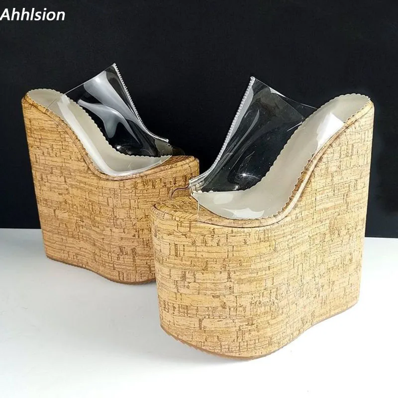 Ahhlsion-Slingback صنادل للنساء ، سوبر عالية أسافين ، زقزقة اصبع القدم ، أحذية شفافة جميلة للسيدات ، حجم 4-15