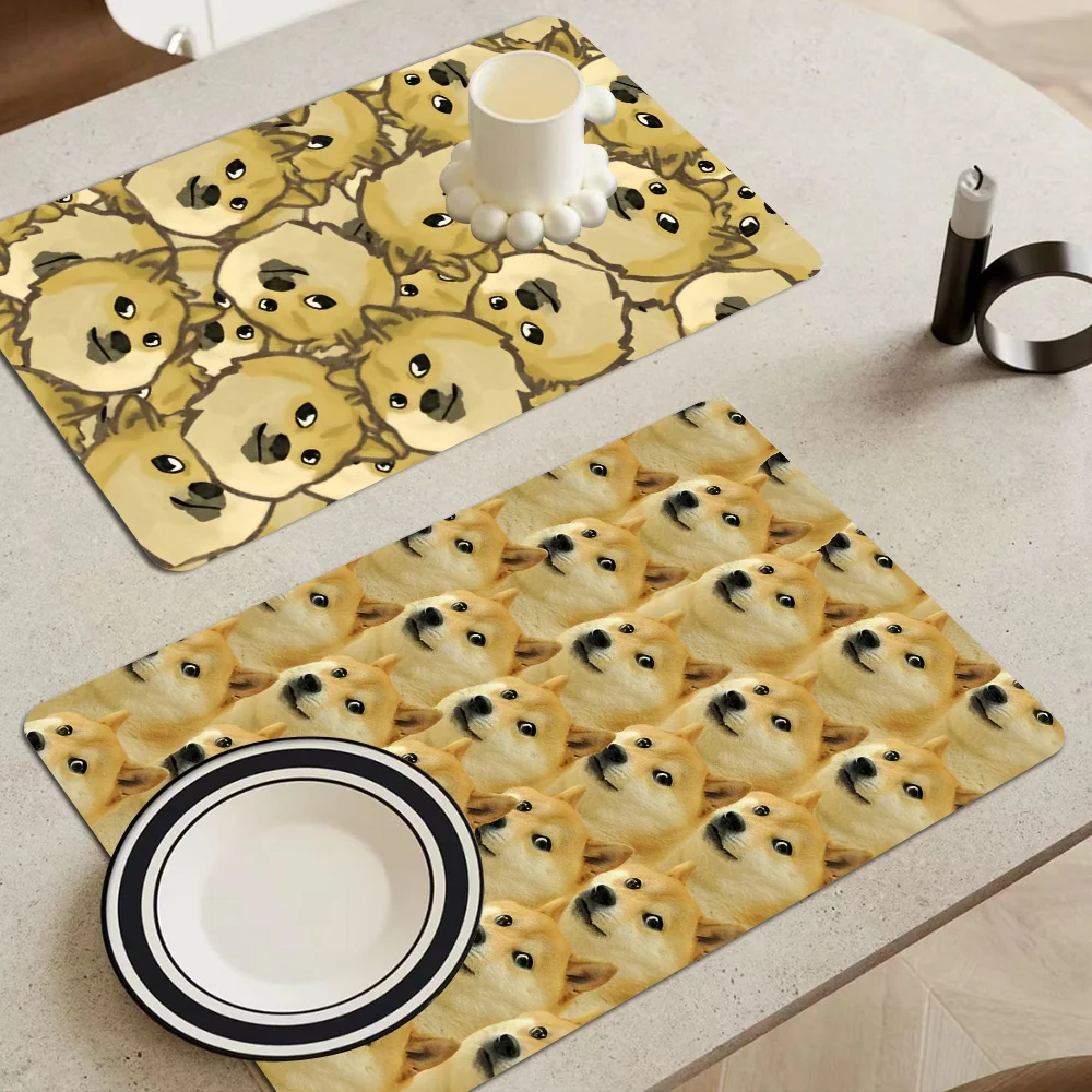 Doge Coffee Tablewear Drain Pad Bathroom Square Absorbing Anti-slip Dry Mat Kitchen Placemat Dishes Cup Pad