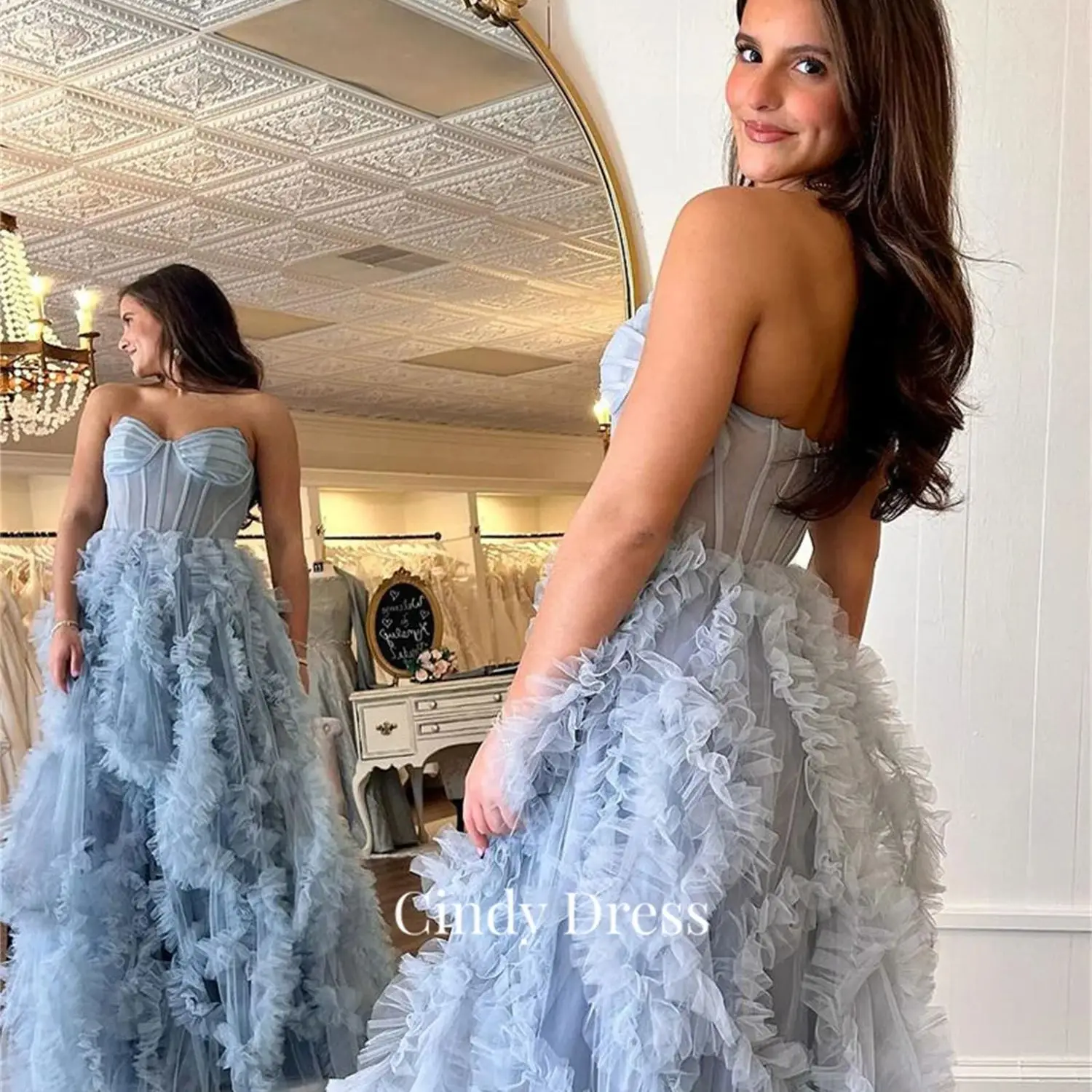 

Cindy Sweetheart Light Blue Off the Shoulders Prom Dresses for Formal Occasions Wedding Dress Women Elegant Party Evening Gown