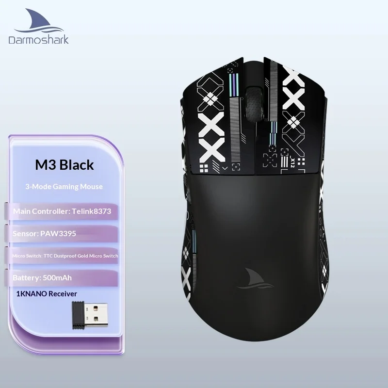 Darmoshark M3V2 Large Hand Gaming Mouse Lightweight 3395 Esports Three Modes 8K Wireless Computer Peripheral Mouse Accessories
