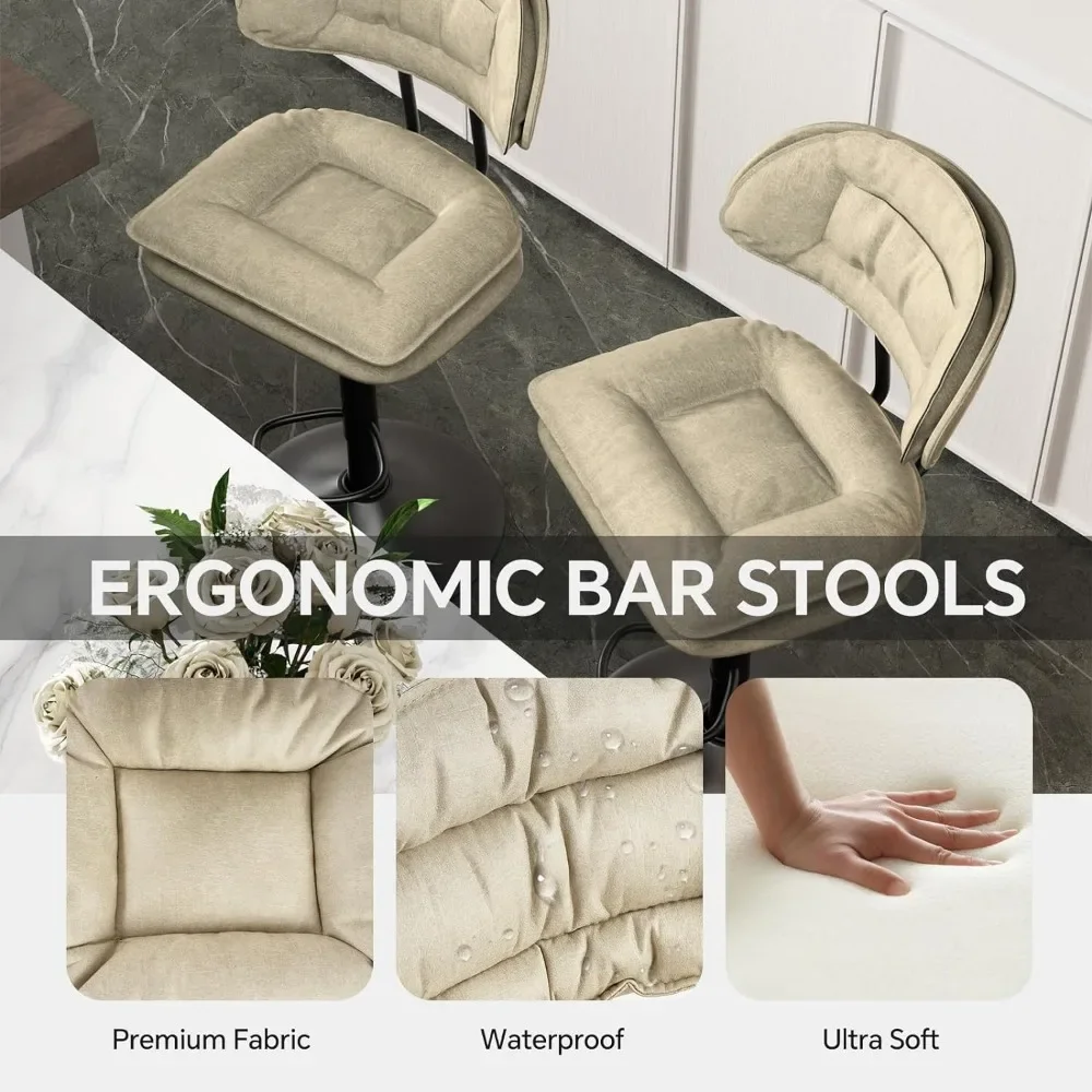 Taburetes de Bar tapizados ergonómicos con respaldo, silla de Bar moderna, taburetes de mostrador ajustables de doble capa, taburetes giratorios