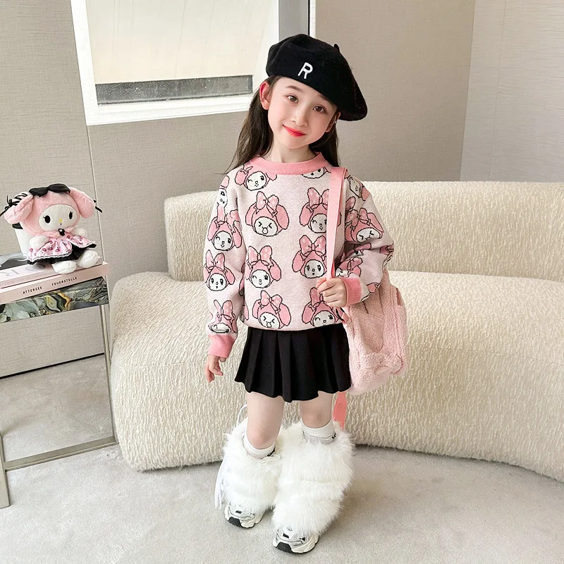 Sweater lucu kartun Sanrios Anime baru My Melody Girl musim gugur musim dingin pakaian pelajar anak Bottoming kemeja jaket mantel