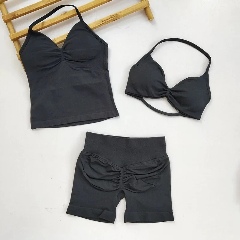 2 قطعة مجموعة الصالة الرياضية تانك القمم عالية الخصر Scrunch سلس السراويل الصالة الرياضية البدلة اللياقة البدنية الملابس أكتيفيوير تجريب #3