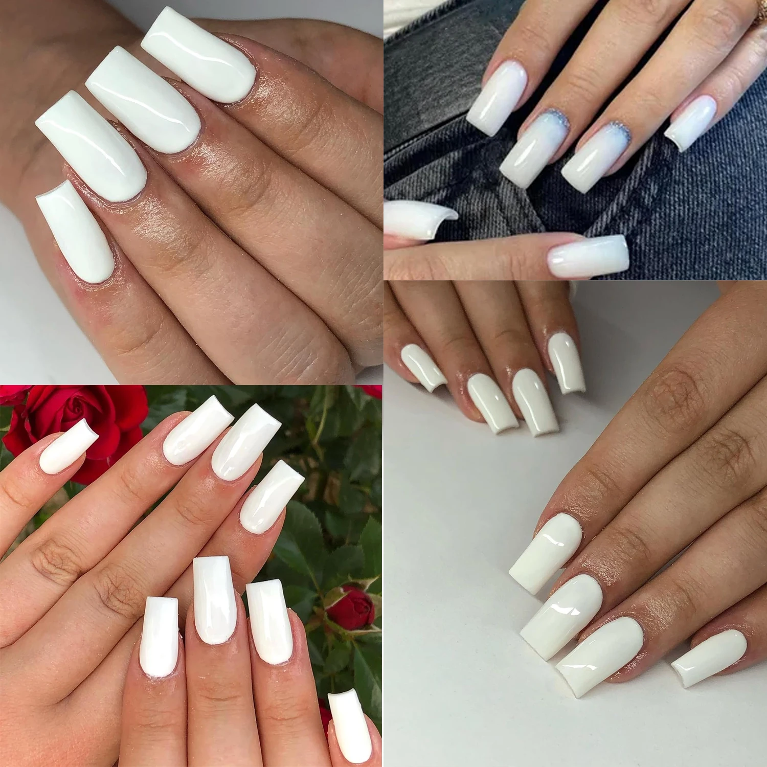 120Pcs Square Press on Nails Medium Long Ballerina Fake Nail Full Cover Artificial White False Nails Tips Acrylic Colored Nail