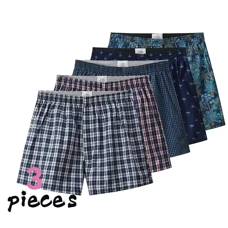 Cotton Men's Boxer Shorts, High Quality College Style, Men's Underwear, Breathable Loose Pajamas, Soft Shorts, 3 Pcs