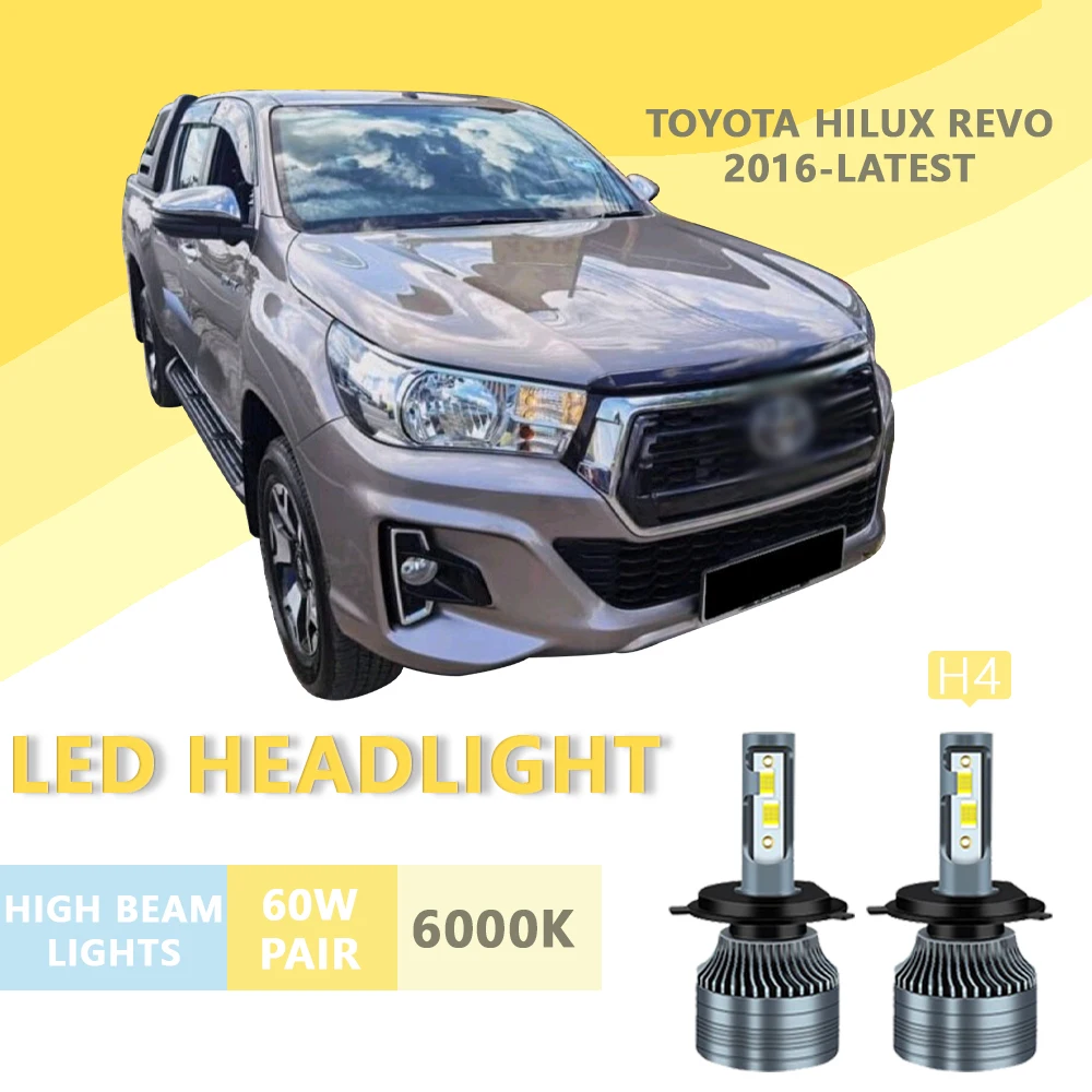 

2PCS FOR TOYOTA Hilux Revo-2016-latest 6000k H4 Super Bright Hi/Lo Beam Headlamp Lampu LED Headlight Bulb White Light