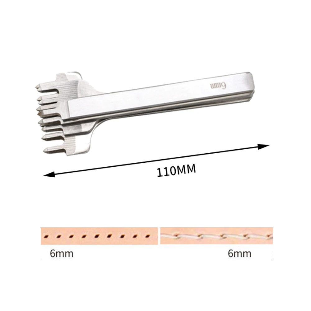 1/2/4/6 fori Fork Row Hole Punch, strumenti fai da te in similpelle, strumento di punzonatura per cuciture perforate a mano, strumento di