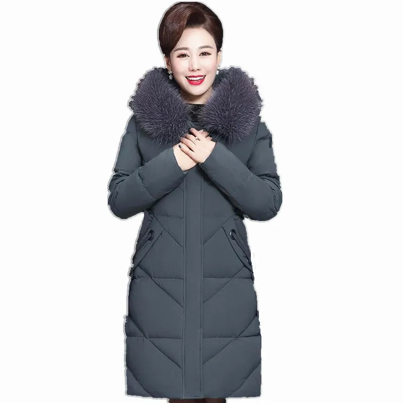 Winter Solid Big Fur Collar Padded Jacket Women Hooded Thickened Warm Cotton Coats Ladies Casual Zipper Mid-length Outwear Coats