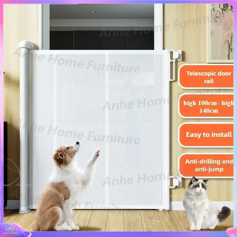 140cm High Pet Door Fence Anti Jump Drill Guardrail for Cats Dogs Safety Barrier Indoor Gate Puppy Kitten Proof Mesh Screen