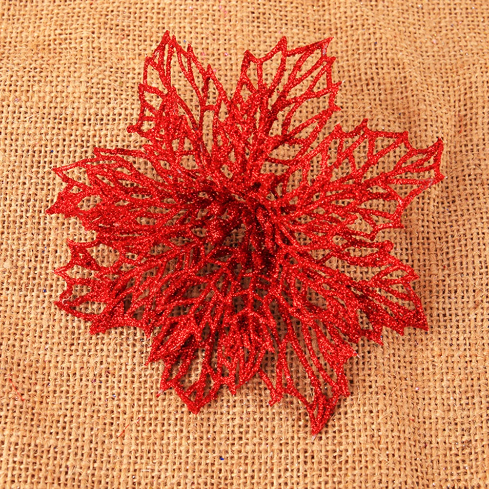 

12Pcs Christmas Glitter Flower Pendant Artificial Decoration Xmas Tree Wall Door Festival Party Ornaments Glitter Flower Decor