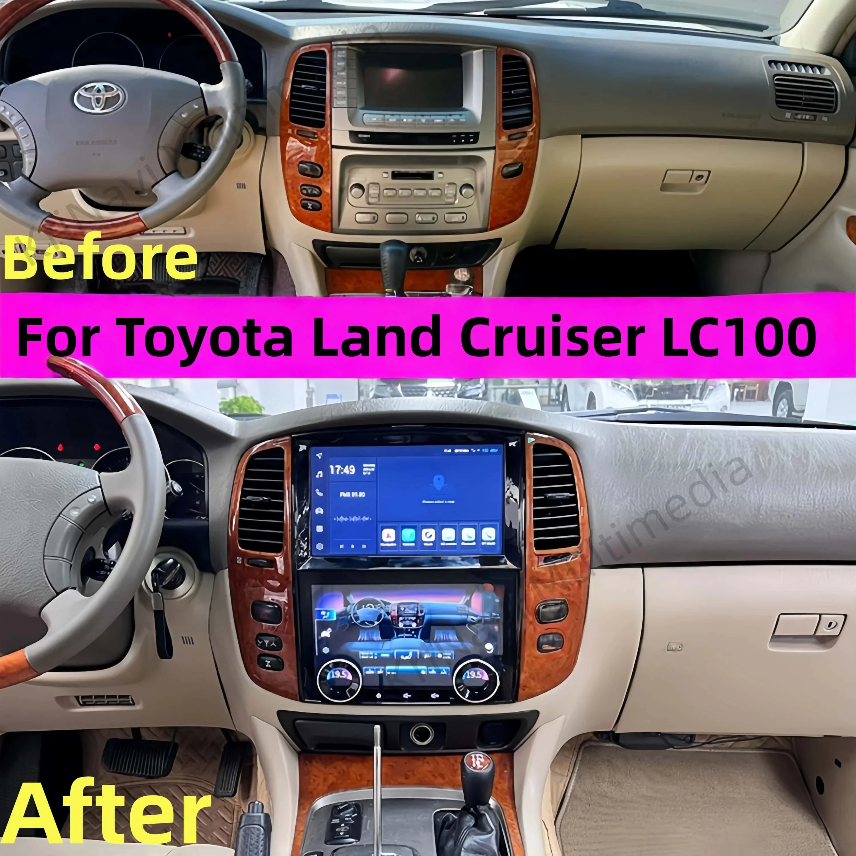 For Toyota Land Cruiser 100 LC100 Lexus LX470 1998-2007 Android15 Car Dual Screen Car Multimedia+air Conditioning Control System