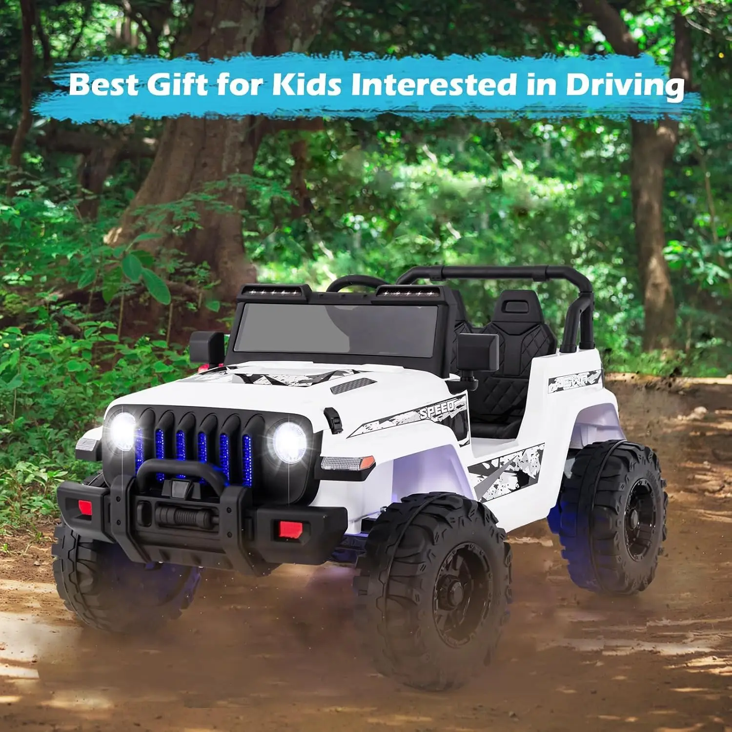 Samochód dla dzieci z pilotem 2.4G, samochody elektryczne na akumulator 12V dla dzieci z 3 prędkościami, wyświetlacz akumulatora, dioda LED