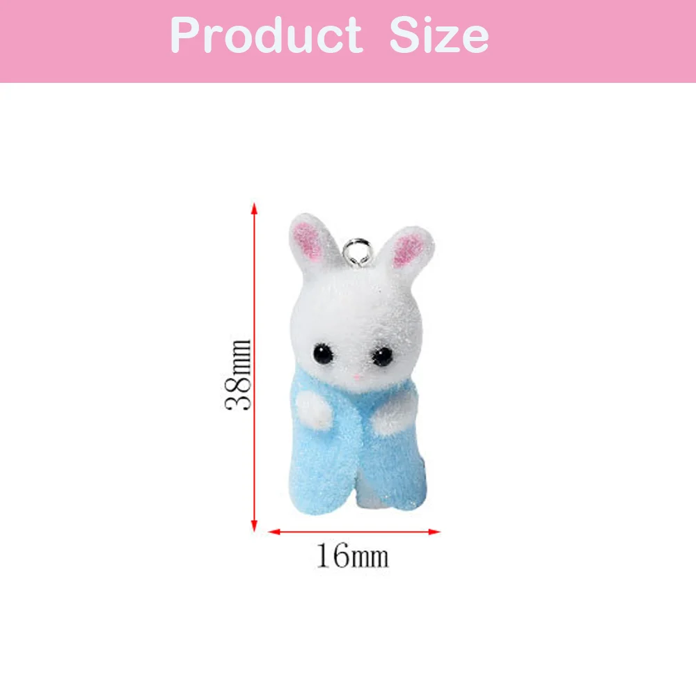 Resin Dress Rabbit Pendant 3D Flocking Miniature Rabbit Dolls Multipurpose Hairy DIY Rabbit Charms