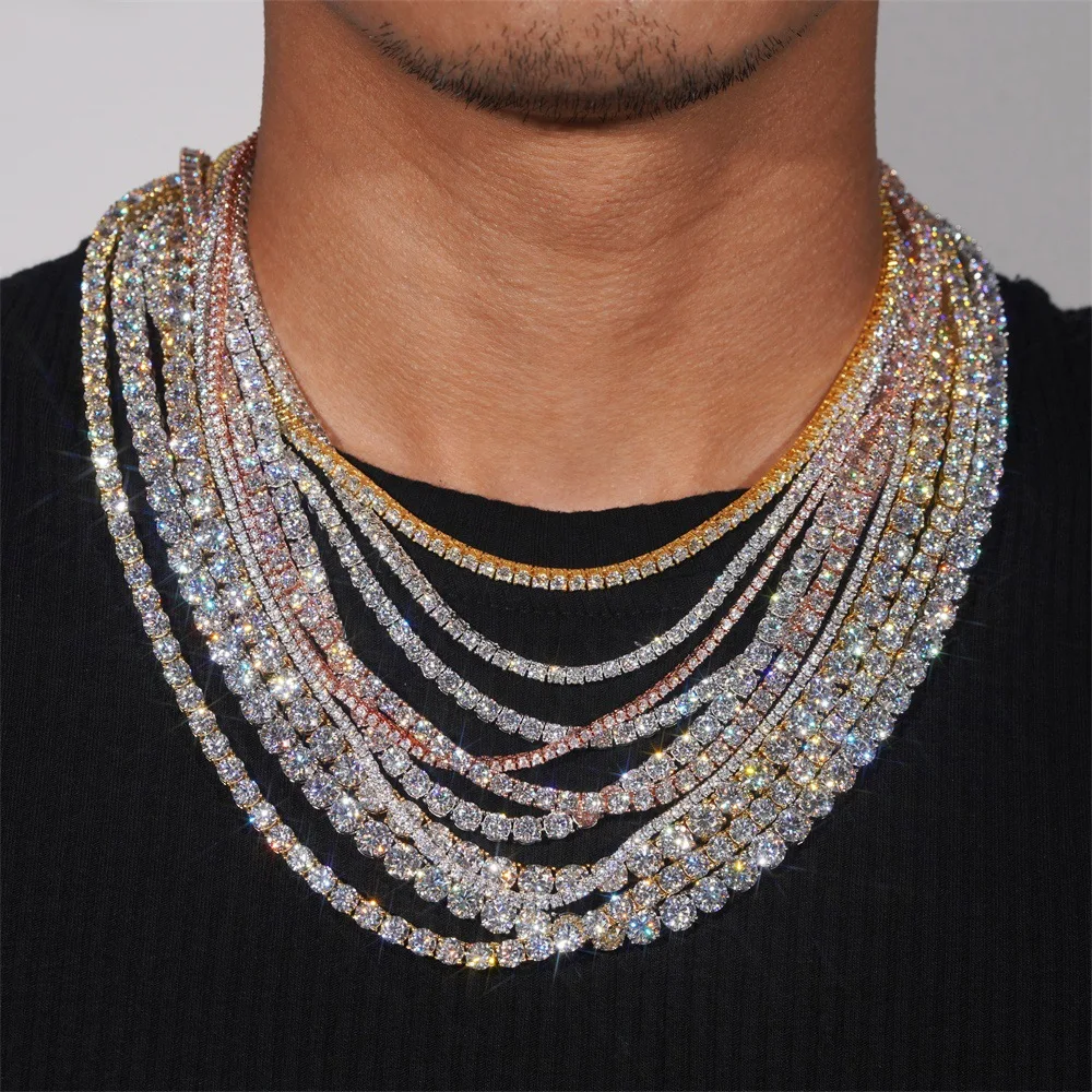 

Сертифицированное GRA ожерелье-цепочка из муассанита 3/4/5/6 мм, цельное серебро 925 пробы, теннисные ожерелья с бриллиантами для женщин и мужчин N002451