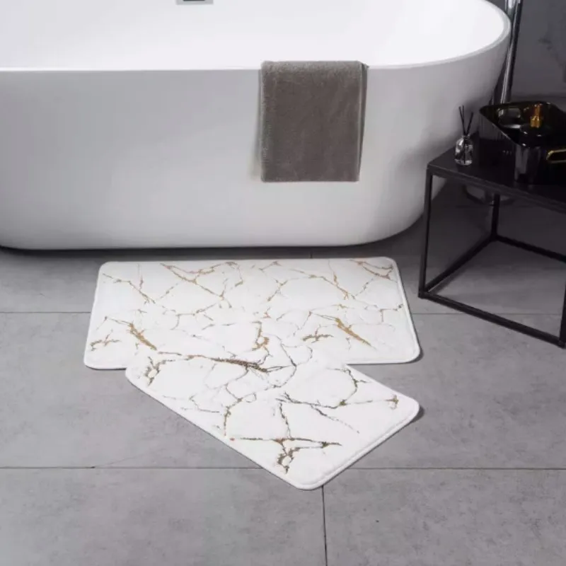 Bathroom mat White Luxury Ultra Soft Non-Slip Quick Dry Machine Washable Marble Shower Rug Big Floor Carpet for Bathroom Bedroom