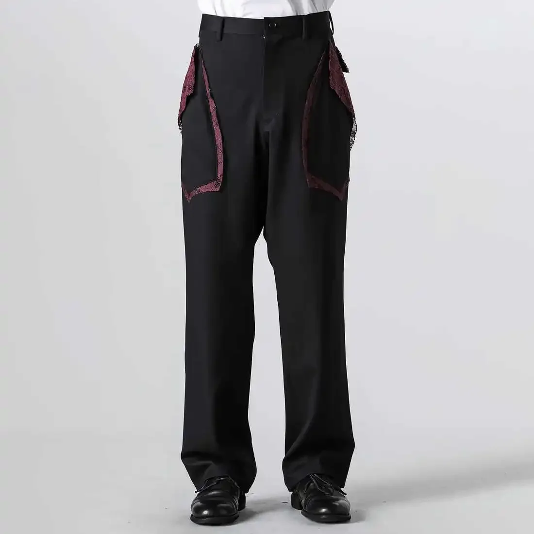 

YOJI OOAK design sense irregular double-layer outward facing pocket straight leg casual pants for men, mid waist pants for men