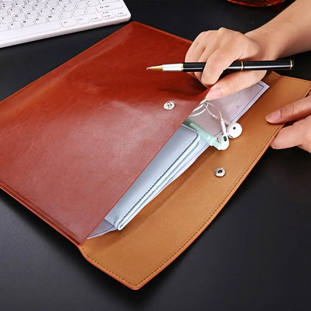 New Large Capacity Leather Document Pouch A4 Leather File Folder File Bag School Office Supplies