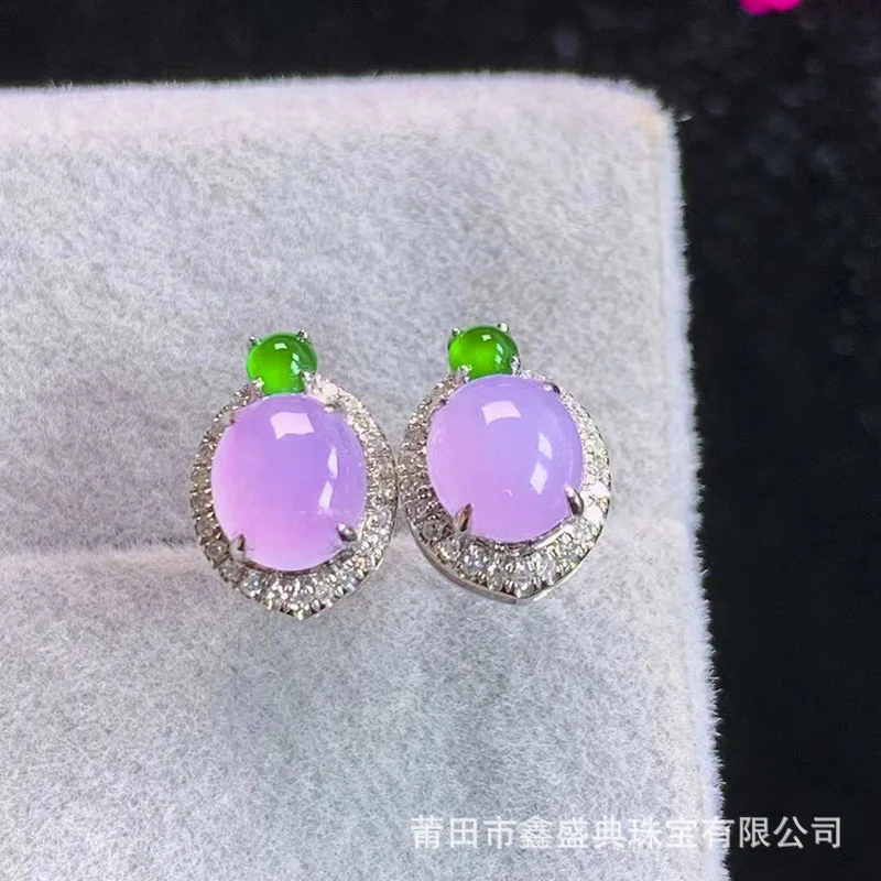 

Wholesale Myanmar Natural a-Level 18K Enchanting Purple Stud Earrings Jade Jewelry with Certificate