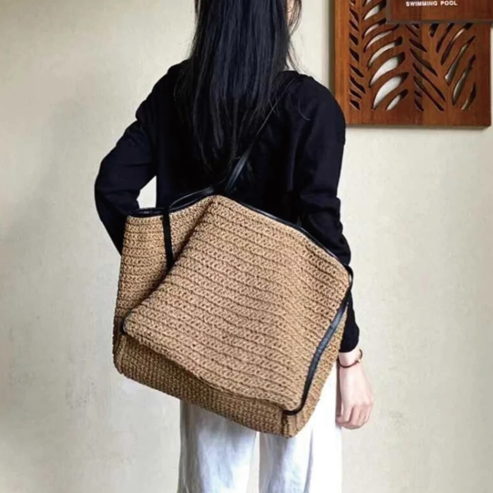 NEW Woven Designer Bags for Women Shoulder Bag Summer Travel Straw Bucket Bag Handbag Soft Crochet Beach Bags Shopper Tote Purse