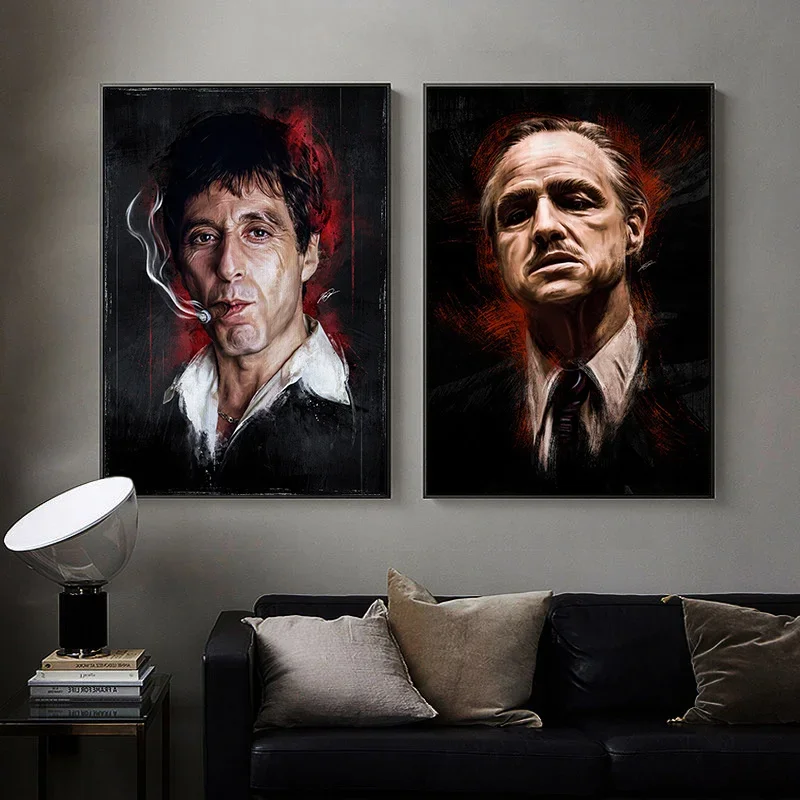 Personaje de película clásica, arte abstracto, pintura en lienzo, el padrino, carteles de Tony Montana, impresiones, imagen artística de pared para decoración del hogar