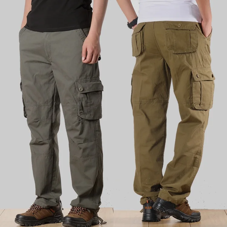 Men Cotton Cargo Pants Multi Pockets Loose Straight Work Trousers Breathable Outdoor Hiking Casual Tactical Pants For Men