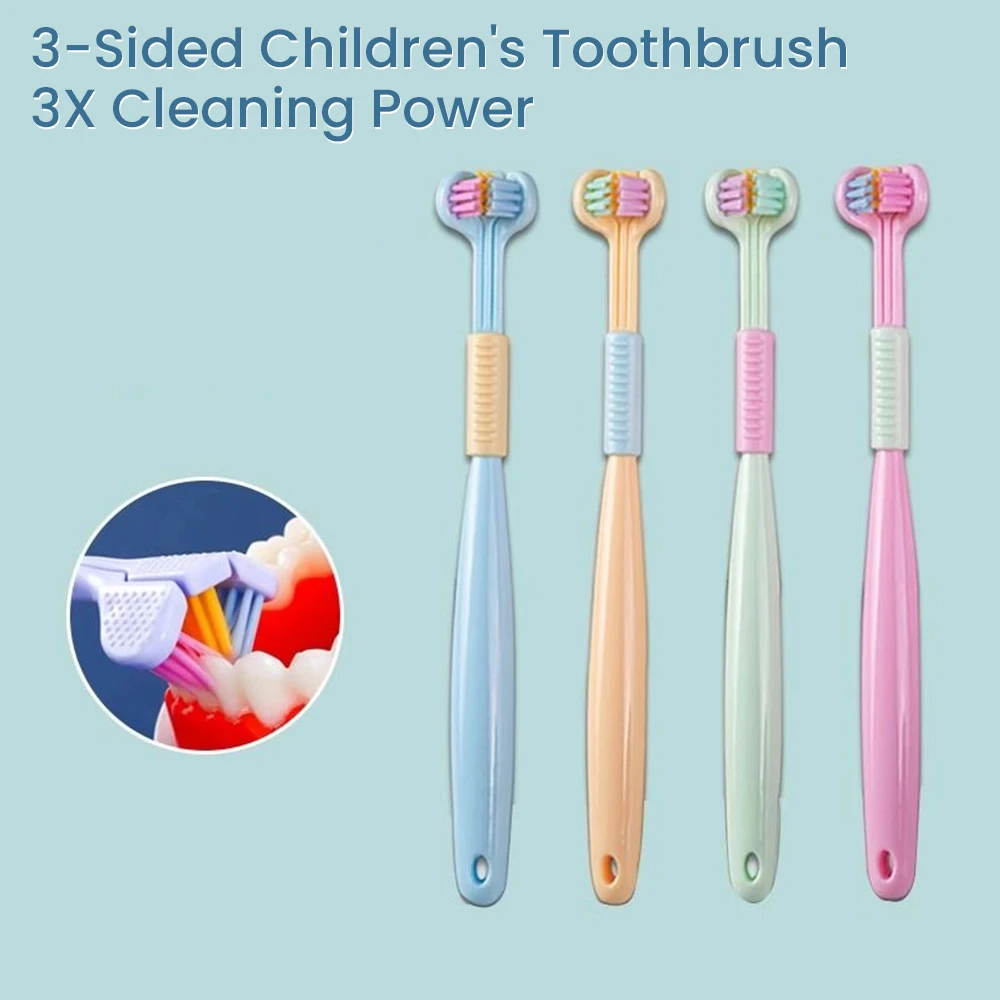 Three Side Clean Toothbrush Soft Bristle CHILDREN\'S Three Head Soft Bristle Toothbrush PC Tube Packaging