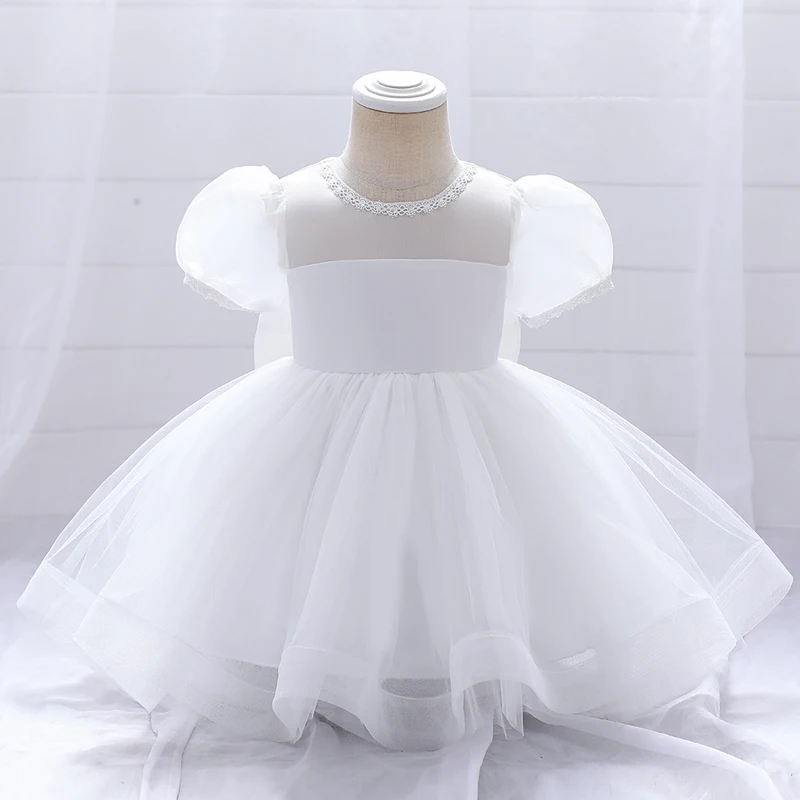 Toddler Baptism White 1st Birthday Dress For Baby Girl Clothes Lace Princess Dresses Lace Party Dress Puff Sleeves Costume