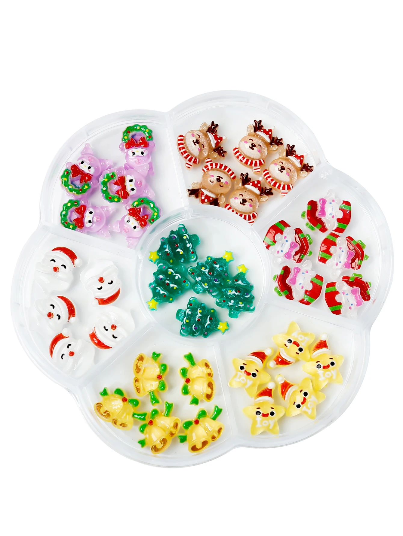 1 caixa de acessórios de arte de unha de desenho animado fofo de Natal, boneco de neve de Papai Noel alce árvore de Natal acessórios de arte de unha adequados para unhas