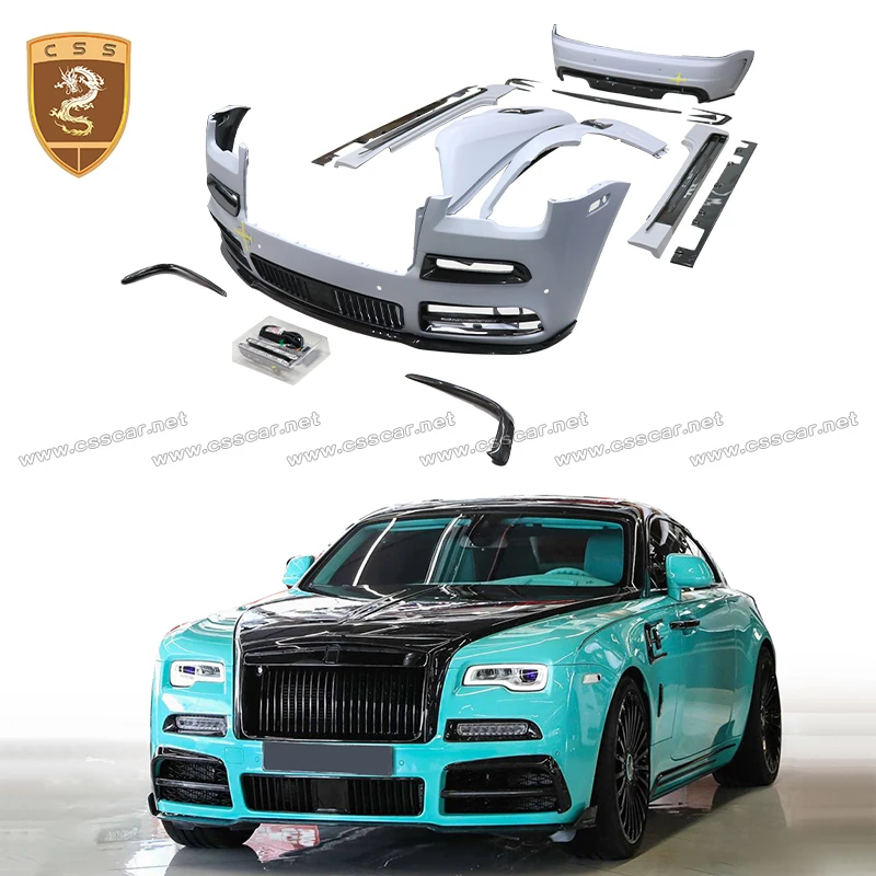 Front Bumper with Mesh LED light Strip Side Skirts Rear Tail Wing Spolier For Rolls Royce Wraith MSY Style Exterior Bodykits