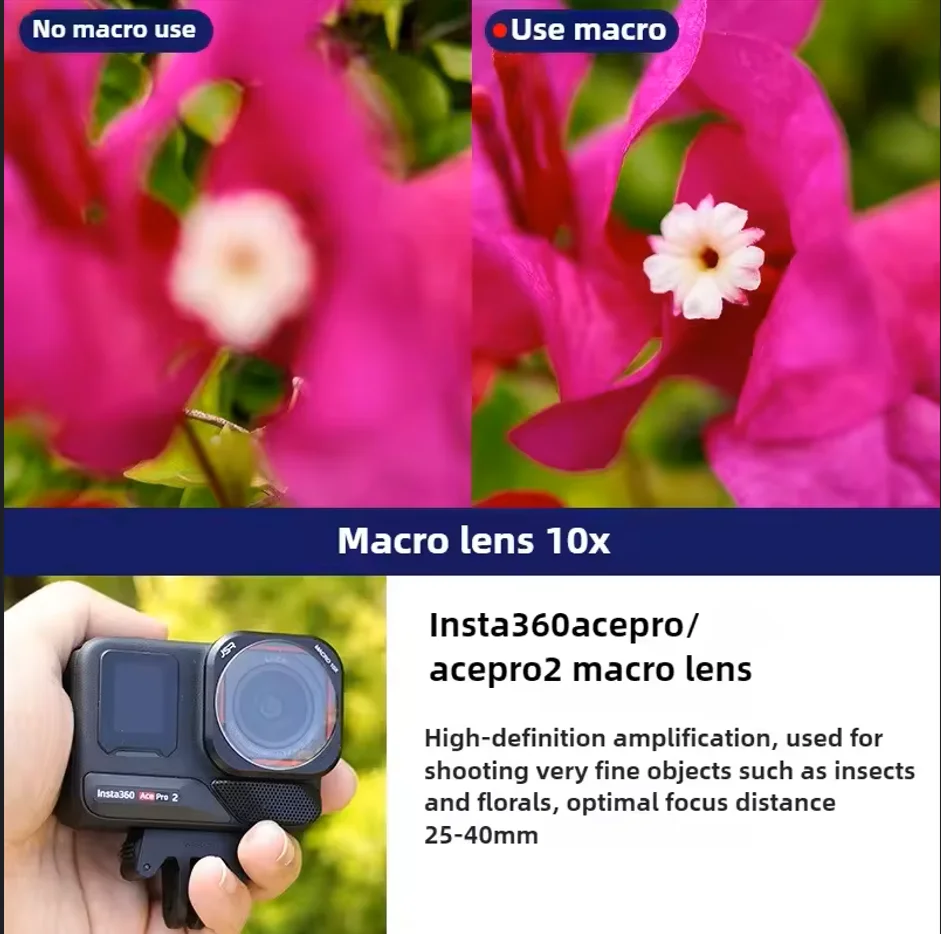 JSR HD زجاج بصري 10X فلتر عدسة ماكرو لـ Insta360 Ace Pro/Ace Pro 2 (فقط) ملحقات كاميرا الحركة