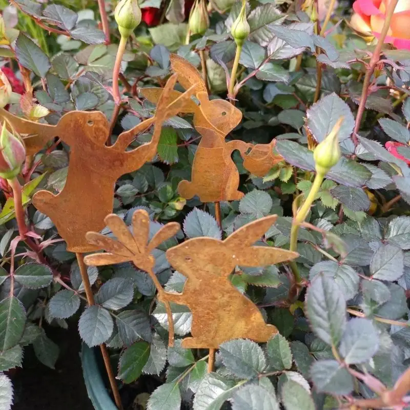 77JB Easter Yard Craft Inserts Sculpture Iron Rabbit Figures Stake Memorials Memorials Memorials