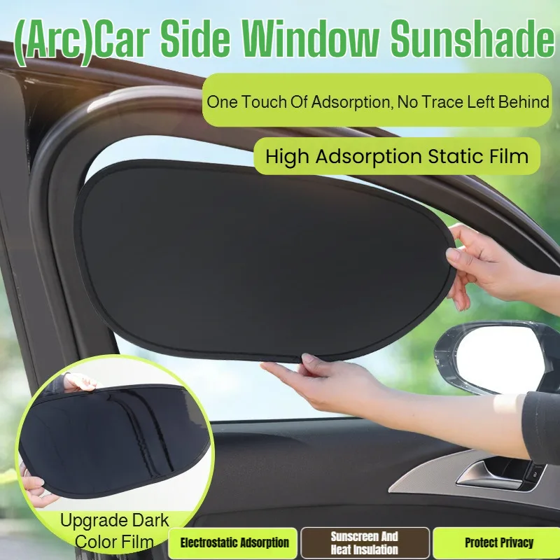 

New curved car side window sunshade with electrostatic adsorption for sun protection, heat insulatio
